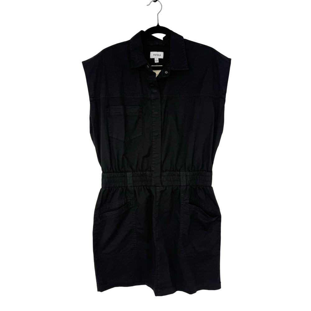 Pistola Rosie Utility Shirt Dress Black Sleeveless Collared Mini L NWT - Picture 2 of 9